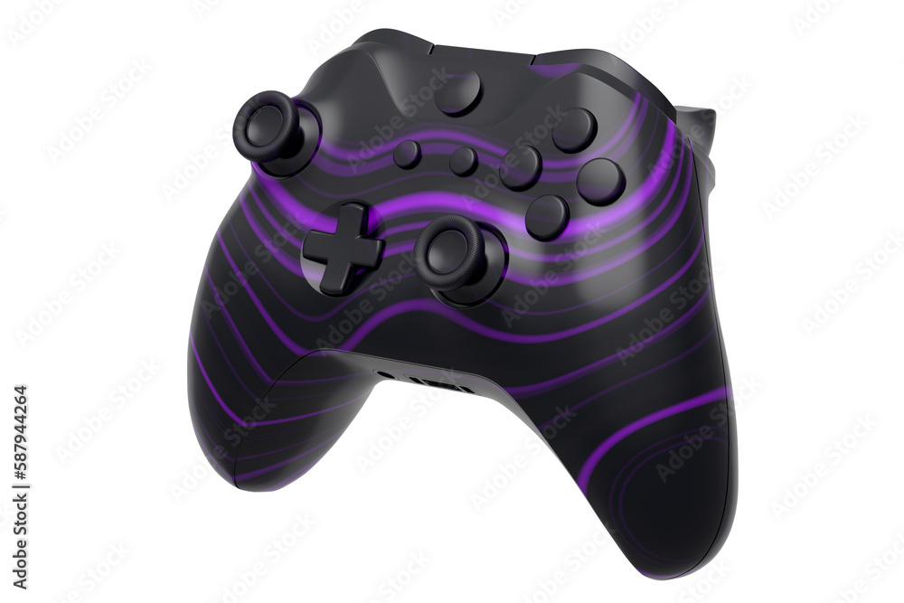 Poster realistic video game joystick with seamless wavy pattern on white background