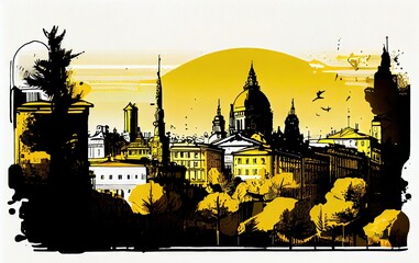 Barcelona Travel Illustration, Spain Tourism Concept, Western Europe Drawing Imitation, AI Generative Content