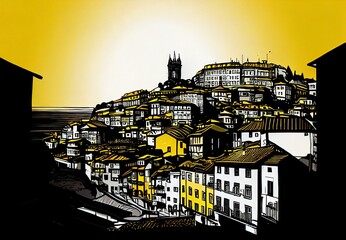 Porto Travel Illustration, Portugal Tourism Concept, Western Europe Drawing Imitation, AI Generative Content