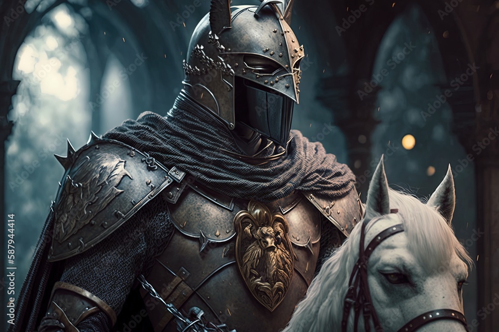 Aufkleber a knight of courage and mythology generative ai