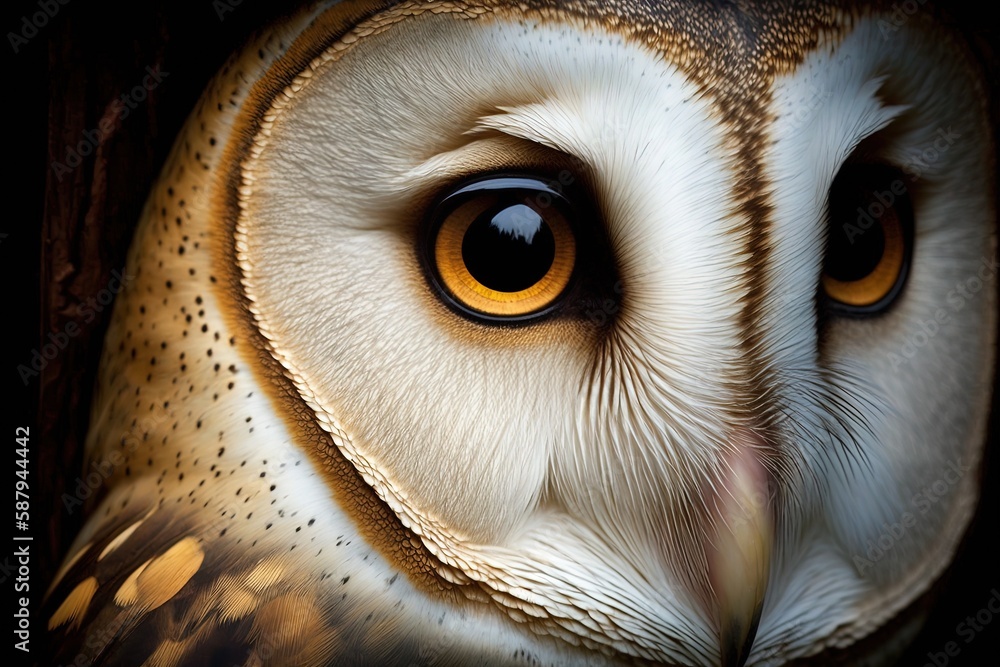 Poster a segment of infinity captured within the gazing eyes of an enduring barn owl generative ai