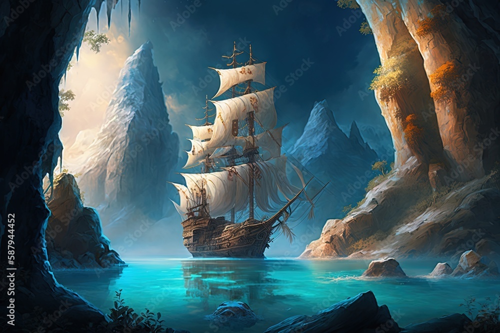 Aufkleber an unexplored frontier beyond imagination: voyaging through the magic of a fantasy landscape generat