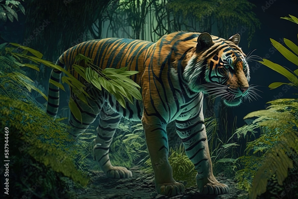 Aufkleber automated tiger roaming through a virtual jungle generative ai