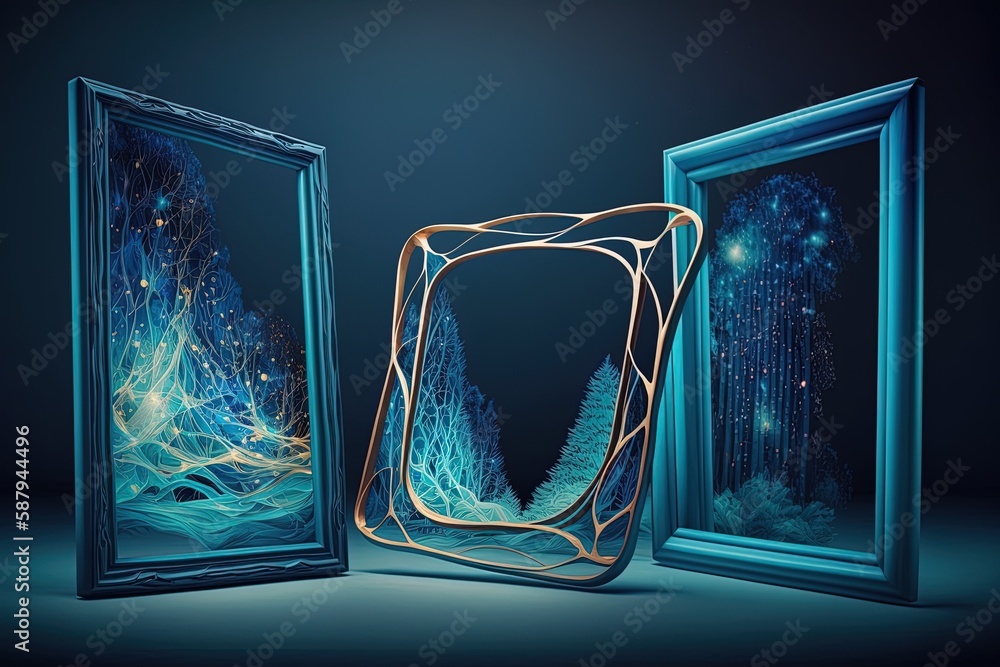 Aufkleber blue and bright: festive frames that refract rays of light generative ai