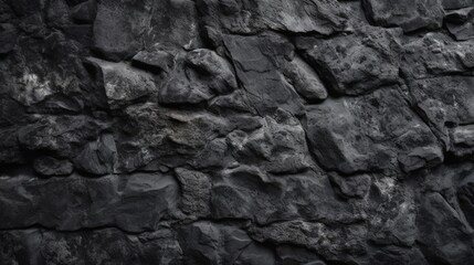 Black concrete wall grunge stone texture dark gray rock surface. Generative AI