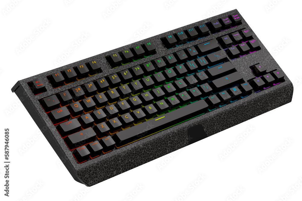 Poster realistic computer keyboard with black chrome texture isolated on white