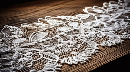 white lace on wooden ground. close up Generated AI