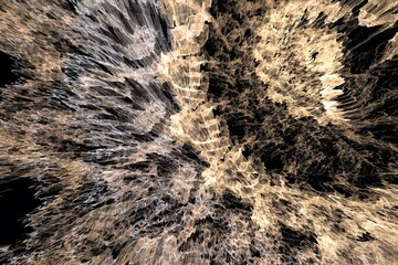 Orange pattern of crooked waves on a black background. Abstract fractal 3D rendering