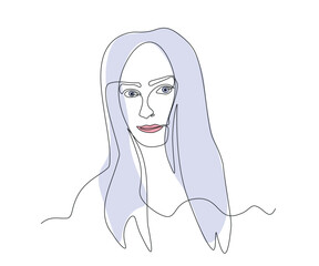 abstract Portrait of a Young girl with Long hair Continuous One Line Drawing