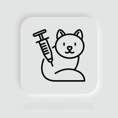 Cat vaccination thin line icon. Veterinary clinic, treatment injection. Vector illustration.