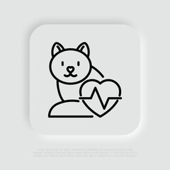 Cardiogram for pets. Cat with heartbeat. Thin line icon. Veterinary clinic. Vector illustration.