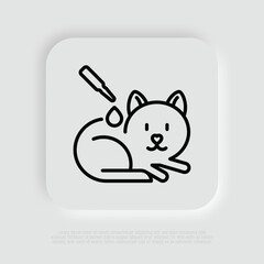 Cat parasite treatment. Vet clinic. Drops for external use. Thin line icon. Vector illustration.