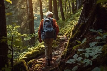 Naklejka na ściany i meble Elderly Hiking on Scenic Trails with Nature Views (Ai generated)
