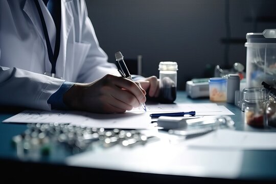 Doctor Writing Prescription at clinic background