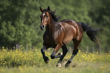 Horse running through a field of flowers (Ai generated)