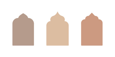 Islamic vector shape of a window or door arch. Arab frame set. Ramadan kareem silhouette icon. Mosque gate. Islamic arabesque pattern. Arabian muslim shape arch