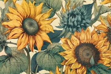 Sunflower vintage watercolor art full background (Ai generated)