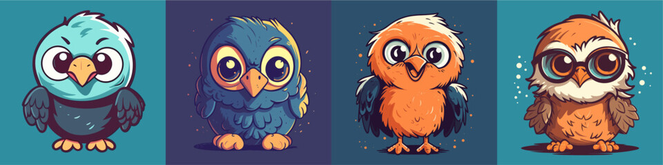 Flat color vector of happy eagles set collection