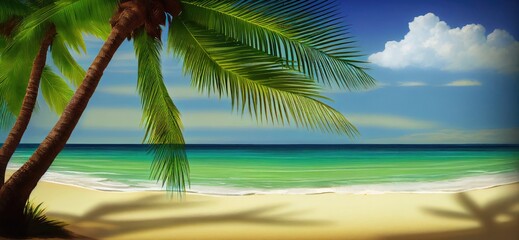 Panoramic Banner Beautiful Beach Vacation With Emerald Blue Water Generative AI