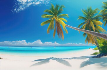 Obraz na płótnie Canvas Panoramic Banner Holiday Beach Vacation With Palm Trees Generative AI