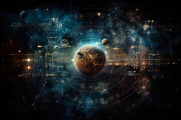 outer space environment, semi transparent astrology symbols, background design, ai generative
