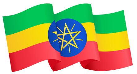 Ethiopia flag wave isolated on png or transparent background
