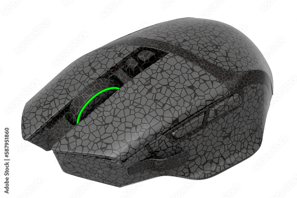 Poster wireless gaming computer mouse with mosaic seamless pattern on white background