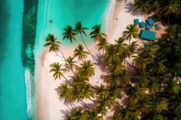 Exotic Beach Holiday Destination With Emerald Blue Water Overhead View Generative AI