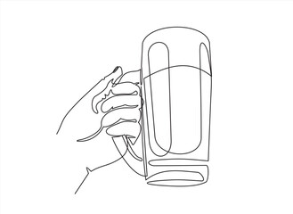 Continuous one line drawing of hand holding beer glass.