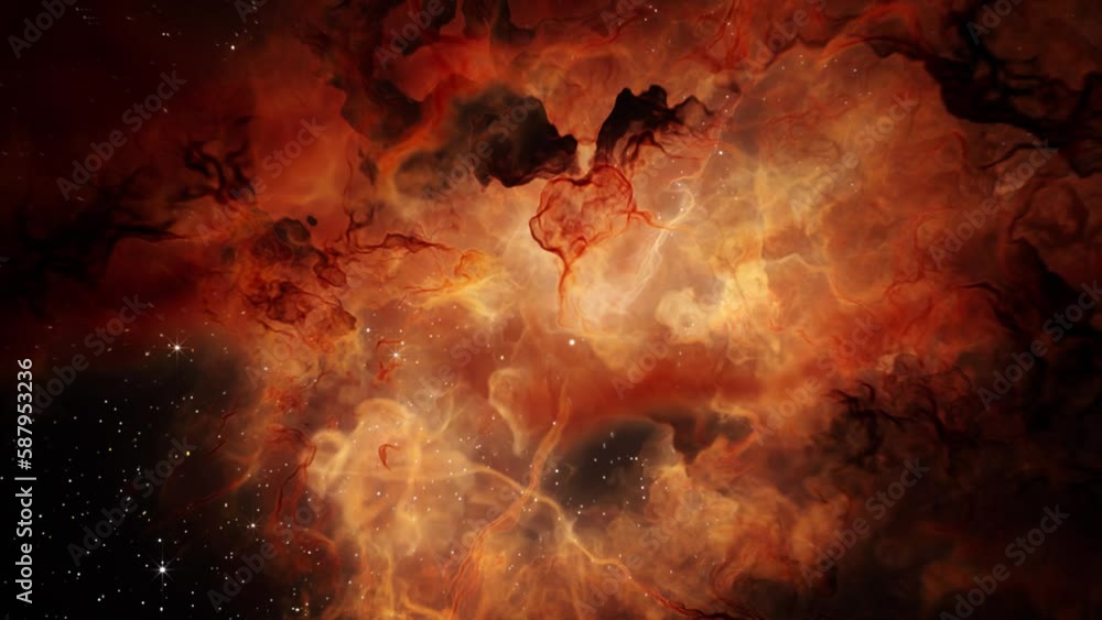 Poster flying through deep space stars and nebula. realistic 3d animation
