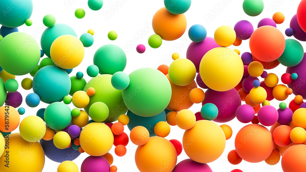 Poster abstract composition with colorful random flying spheres isolated on transparent background. colorfu