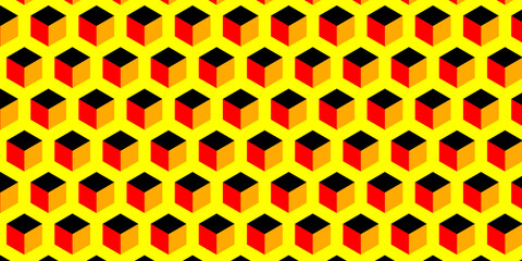 vivid red yellow and gold hexagonal mosaic tiles pn black background
