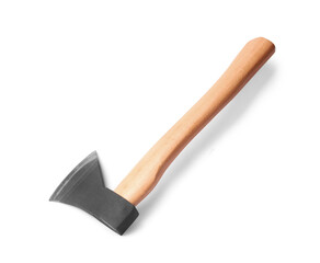 Metal ax with wooden handle isolated on white