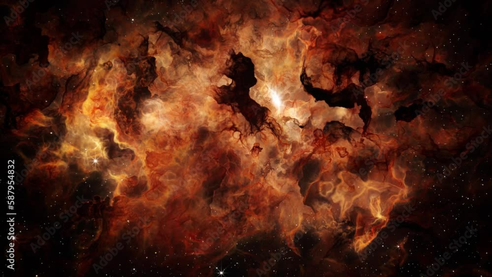 Sticker flying through deep space stars and nebula. realistic 3d animation