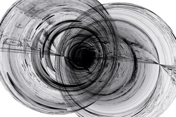 Black round double pattern of crooked waves on a white background. Abstract fractal 3D rendering