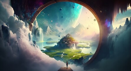 Space portal to another fantastic magical beautiful world.