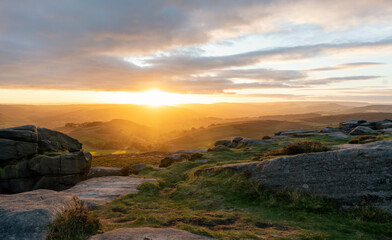 Fantastic view of the national park Peak District at the sunset