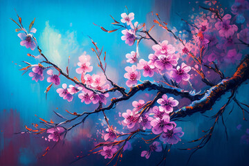 Obraz na płótnie Canvas beautiful blooming cherry blossom sakura, minimalistic wallpaper made with Generative AI