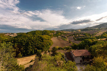 Fototapeta na wymiar View of the hills of Montefeltro in the Marche region of central Italy.