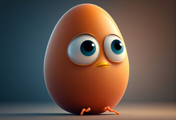 Fototapeta premium Cute brown chicken egg with eyes, 3d rendering. Computer digital drawing. generative ai