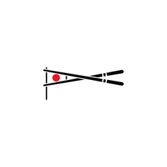 Sushi with chopsticks and Japan flag combination. Logo design.