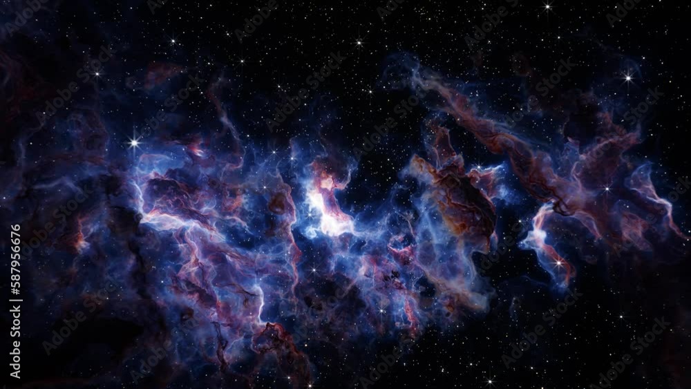 Wall mural flying through deep space stars and nebula. realistic 3d animation