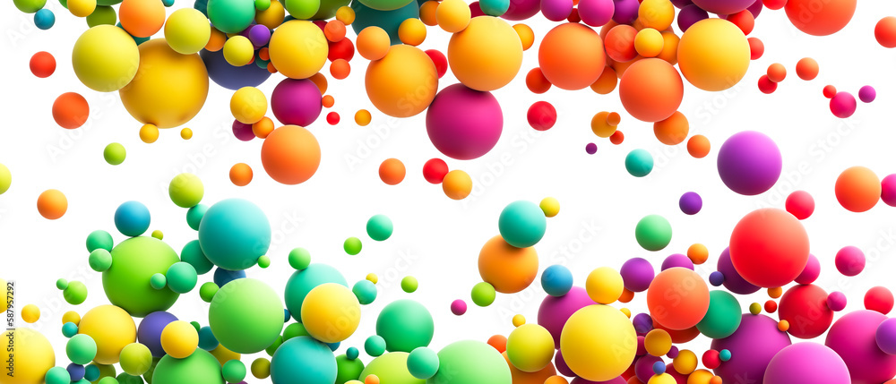 Poster colorful random flying spheres abstract background. colorful rainbow matte soft balls in different s