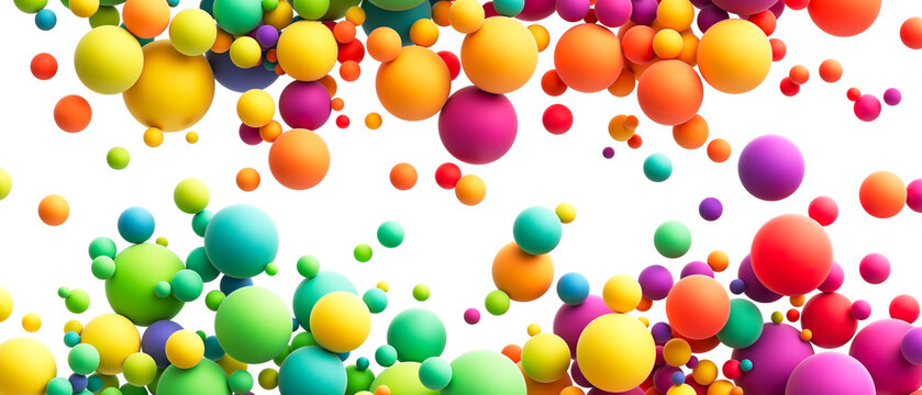 Colorful random flying spheres abstract background. Colorful rainbow matte soft balls in different sizes on transparent background. PNG file