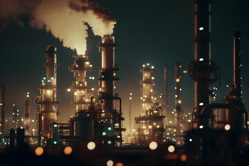 gases are released from an oil refinery, shows the environmental pollution of the factories made with Generative AI