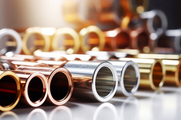Aluminum, copper and brass pipe tube stack, construction manufacturing materials tube generated by Ai