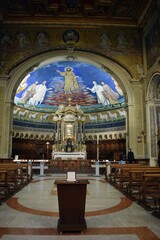 Inside of one of the Catholic churches of Rome. The decoration of the Catholic Church inside