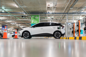 Fototapeta na wymiar Charging of electric cars at a charging station, automotive industry, transportation