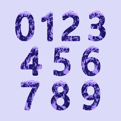 beautiful fantastic spotted blue numbers with a snow cap on top. a set of isolated original artistic signs. artistic collection of numbers in the style of pop art.