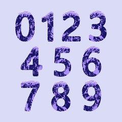 beautiful fantastic spotted blue numbers with a snow cap on top. a set of isolated original artistic signs. artistic collection of numbers in the style of pop art.